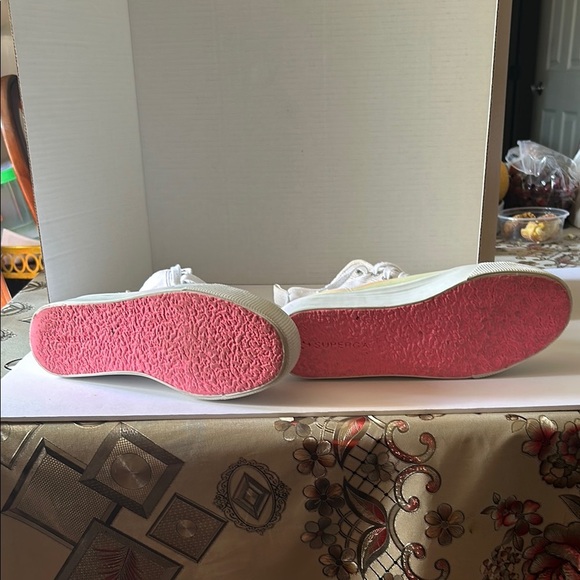 White and Pink High-Top Sneakers with Platform Sole - Picture 6 of 7